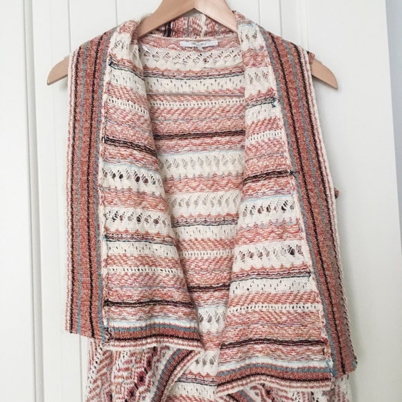 Sweater Sleeveless Kimono Orange Southwestern - Picture 5 of 8